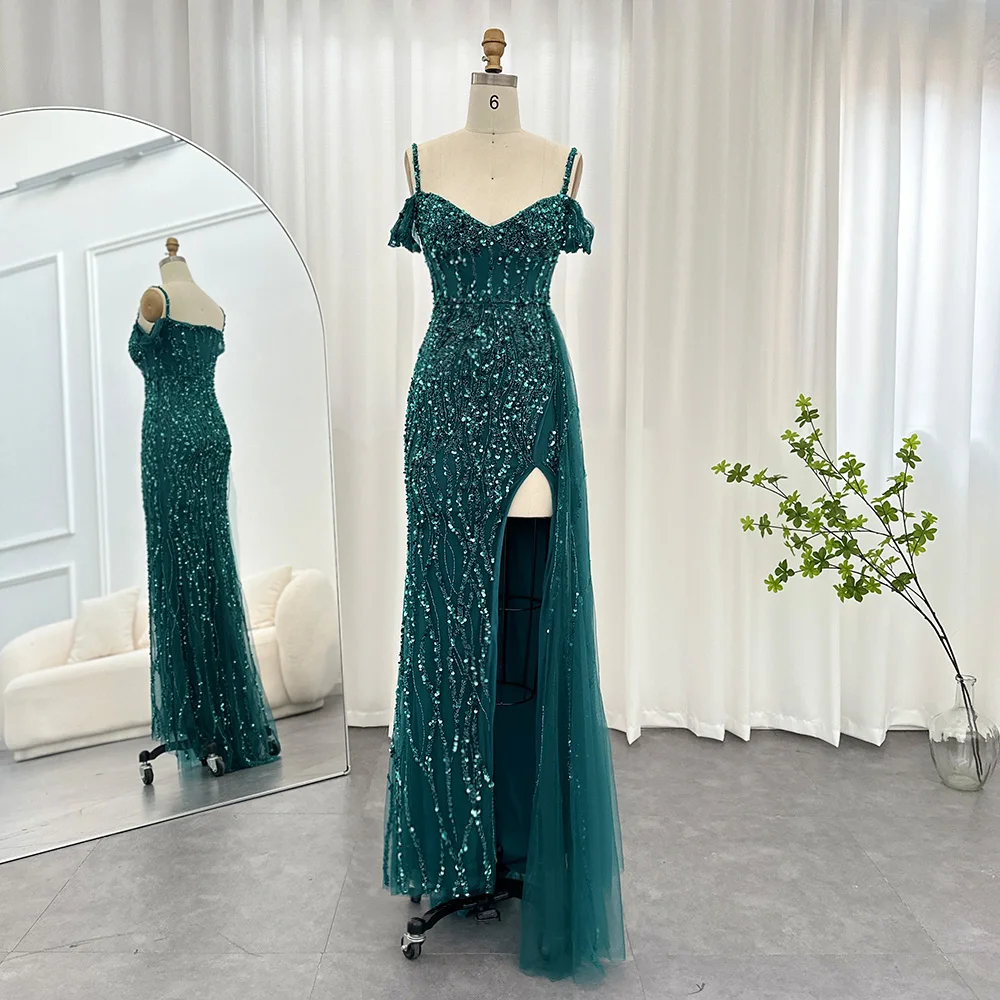 Jancember Elegant High Slit Evening Dresses Fashionable Shining Sequins Long Formal Costume For Women  Prom Gowns SCZ088