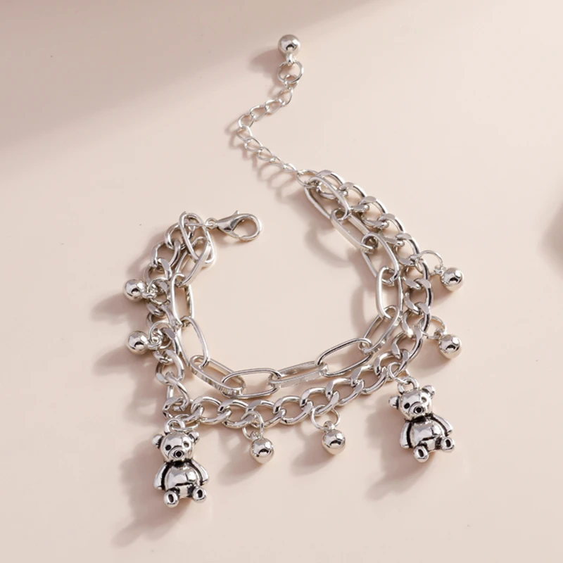 

Hot New Double Chain Pendants Bears Bracelets Chain & Link Bracelets for Women & Men Exquisite Wrtstband Hand Accessories