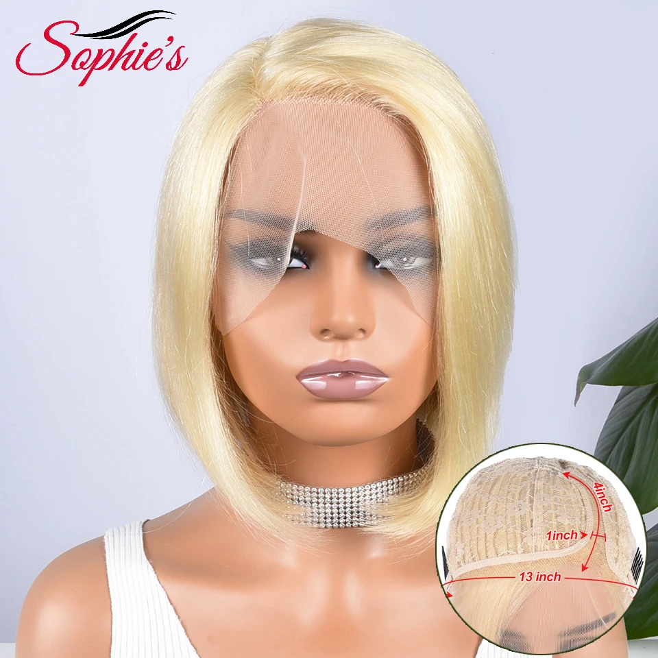 Sophies T Part Lace 613 Blonde Lace Front Wig Human Hair Straight Short Wigs For Women Brazilian Hair Remy Hair 180% Density