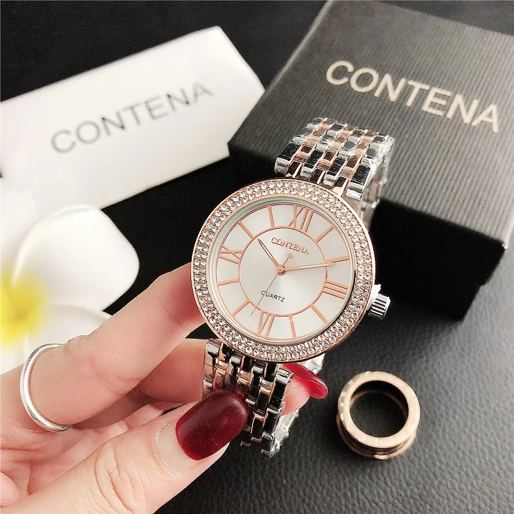 

Ladies wrist watches classic design stainless steel circular dial gorgeous ornaments 5 colors for choosing shipping global