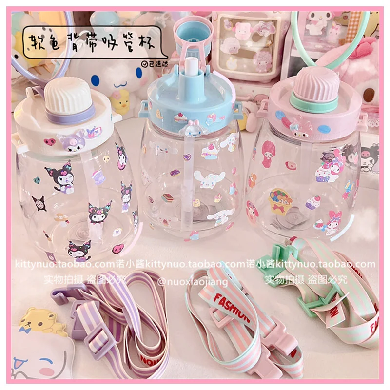 

Kawaii аниме портативная большая емкость 1000 мл соломенная чашка Sanrioed My Melody Cinnamoroll Kuromi ремень чашка для воды детская чашка для сока