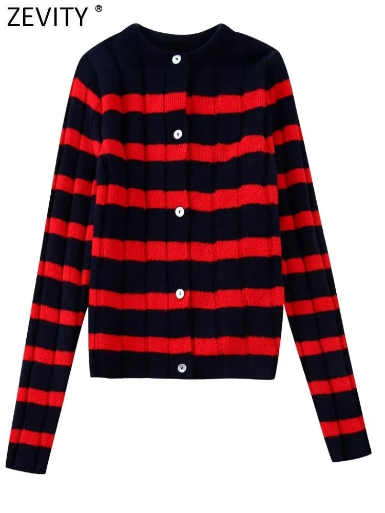 

Модный женский черный и красный полосатый тонкий вязаный кардиган Zevity, свитер, Женский шикарный двубортный свитер с длинным рукавом, пальто...