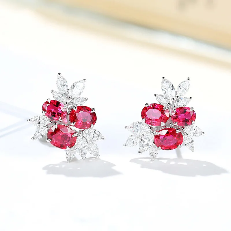 

Gem Flower Earrings For Women Designer Luxury Earrings Aesthetic Vintage Ear Studs Crystal Korean Style Simple Versatile