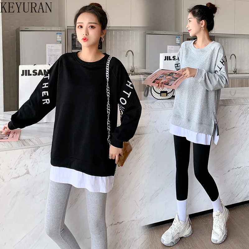 

Spring Autumn Sports Casual Maternity Hoodies Patchwork Fashion Chic Ins Sweatshirt Pregnancy Tops Clothes for Pregnant Women