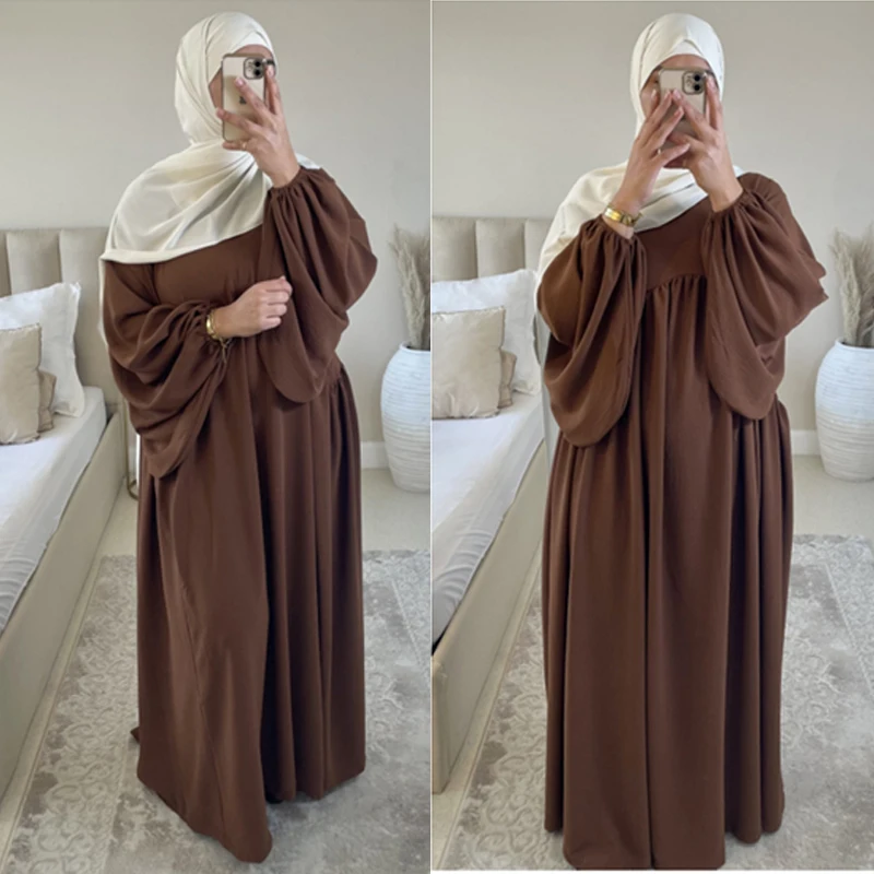 

Jilbab Ramadan Crepe Dresses Muslim Turkish Abaya Plain Long Eid Dubai African Modesty Sleeve Kaftan Balloon Women Islamic Dress
