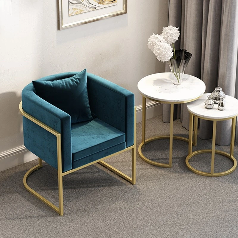 

Nordic Single Sofa Fabric Home Furniture Luxury Sofas Leisure Ins Armchair Wrought Iron Backrest Simple Living Room Single Chair