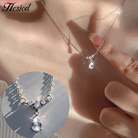 2022 new korean zircon necklace crystal water drop pendant simple design jewelry for women girl party wedding gift accessories