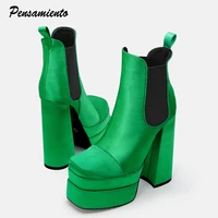 autumn winter patchwork elastic slip on women ankle boots fashion platform wedges ultra high heels chelsea boots chunky shoes