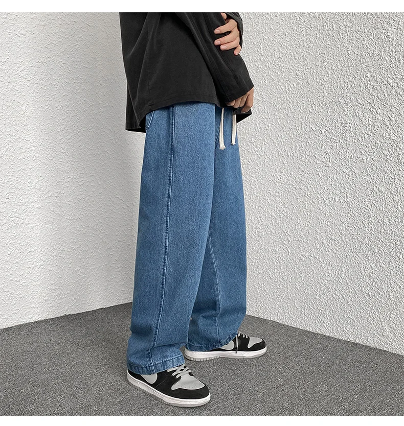 Men's Jeans Baggy Straight Wide Leg Pants Waist Drawstring Design Simple Fashion Casual Pants Korean Streetwear Large size M~5XL