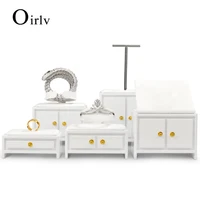 oirlv solid wood white jewelry display set for ring necklaces bracelets earrings display jewelry racks storage customizable