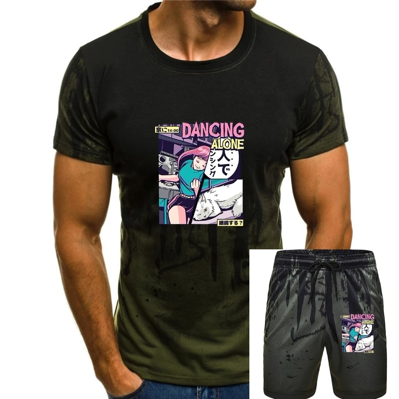 

Mens T-shirts Printed Manga Dancing Alone Girl Funny T Shirt Male Hip Hop Streetwear Top Tee Shirts Cotton Basic T-shirt Tops