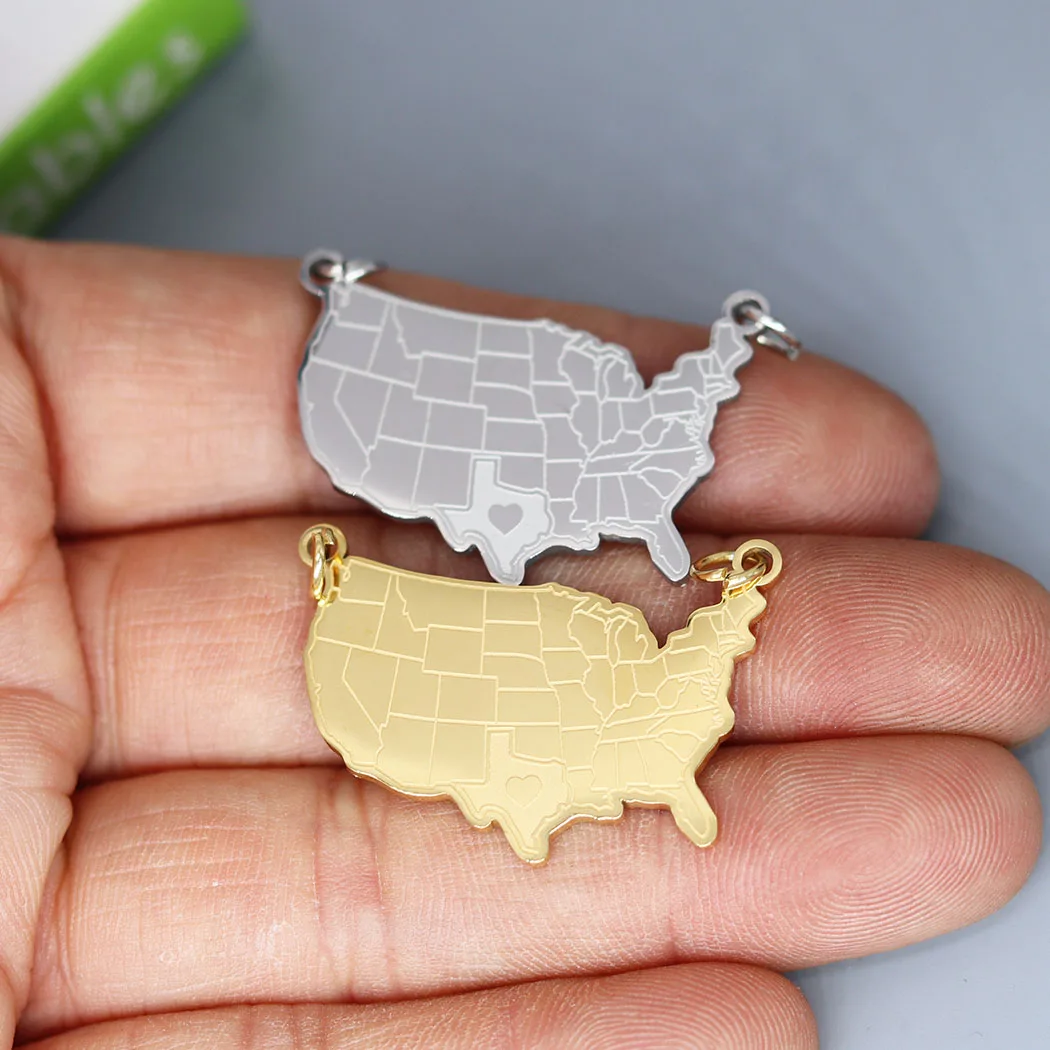 

2Pcs/lot Dainty United States Map Charm For Necklace Bracelets Jewelry Crafts Making Findings Handmade Stainless Steel Charm