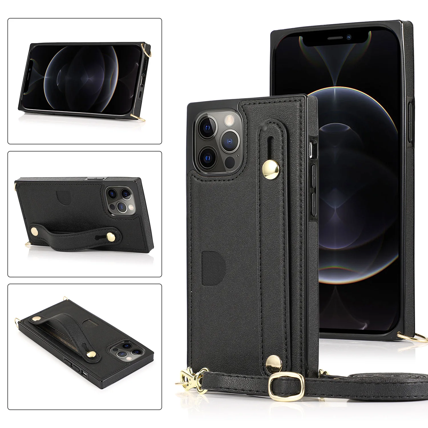 For IPhone 14 12 13 11 Pro Max 6 7 8 puls Xs X card with cord clip leather case wallet protective cover iPhone 11 ProMax SE mini
