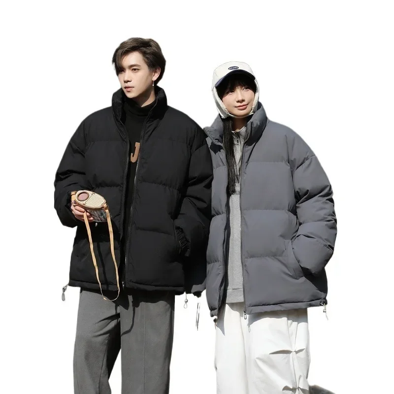 2024 New Thickened Cotton Puffer Jacket Winter Autumn Couple's Streetwear Stand Collar Versatile Casual Solid Color Coat