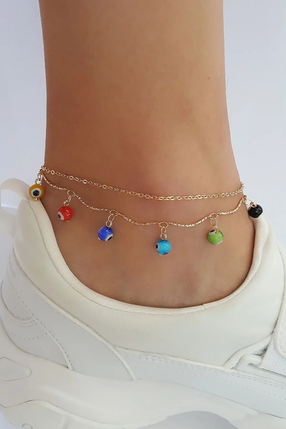 

Steel Glass Evil Eye Beads Anklets