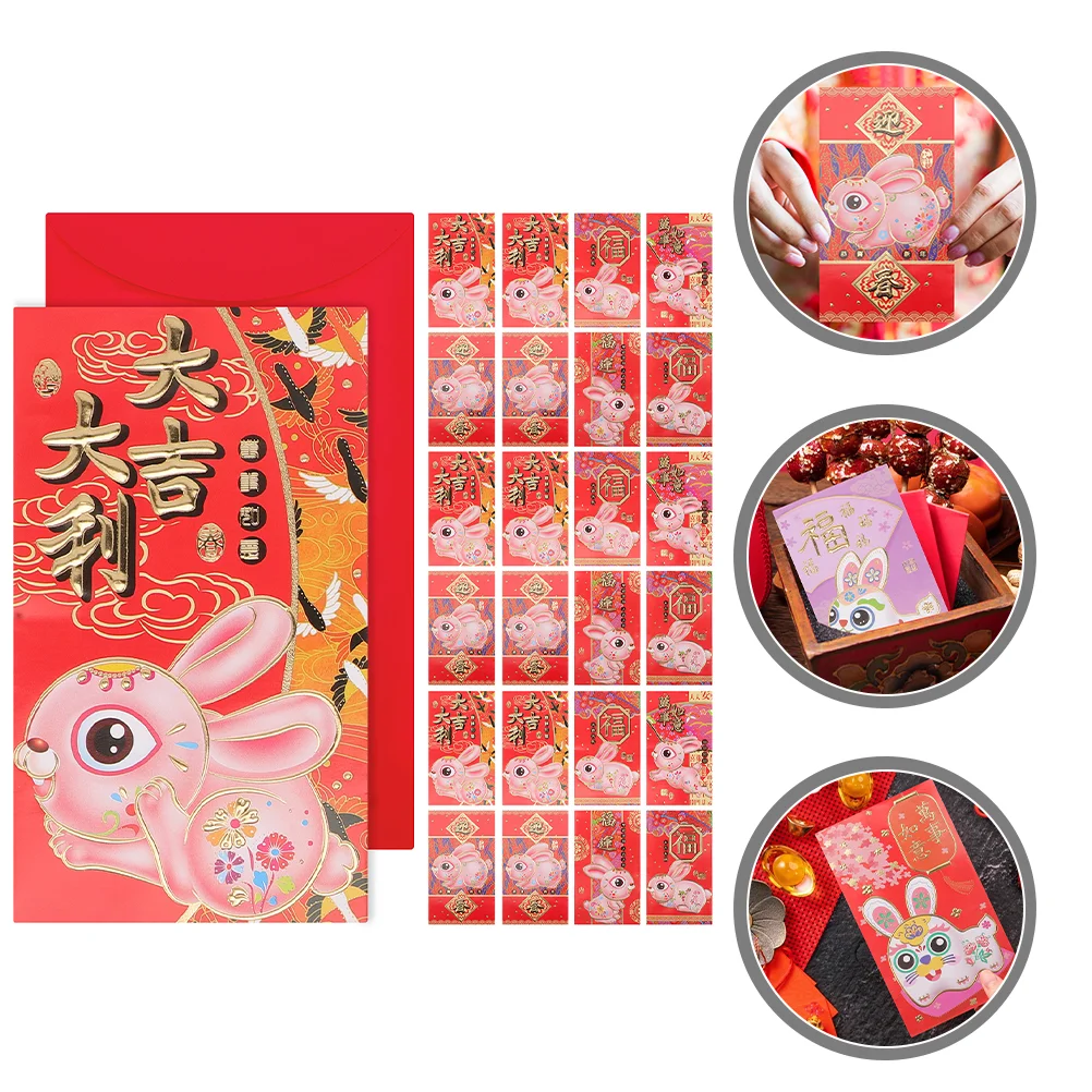 60Pcs Zodiac Rabbit Red Envelopes Cartoon Red Envelopes Paper Envelopes New Year Gift