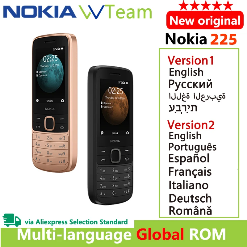 

New and Original Nokia 225 4G Mobile Phone Dual SIM Cards Multilingual 2.4 inch with FM Radio 1150mAh Feature Mobile Phone