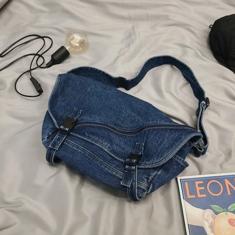 

vintage wash denim big bag women street trend casual large capacity one shoulder messenger bag canvas bag