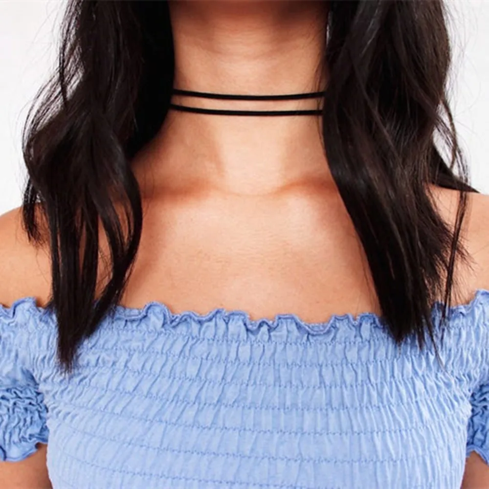 Минималистичный двухслойный Бархатный чокер, двойной чокер, минималистичный замшевый шнур blac, чокер, базовый двойной шнур, чокер для женщин и девушек