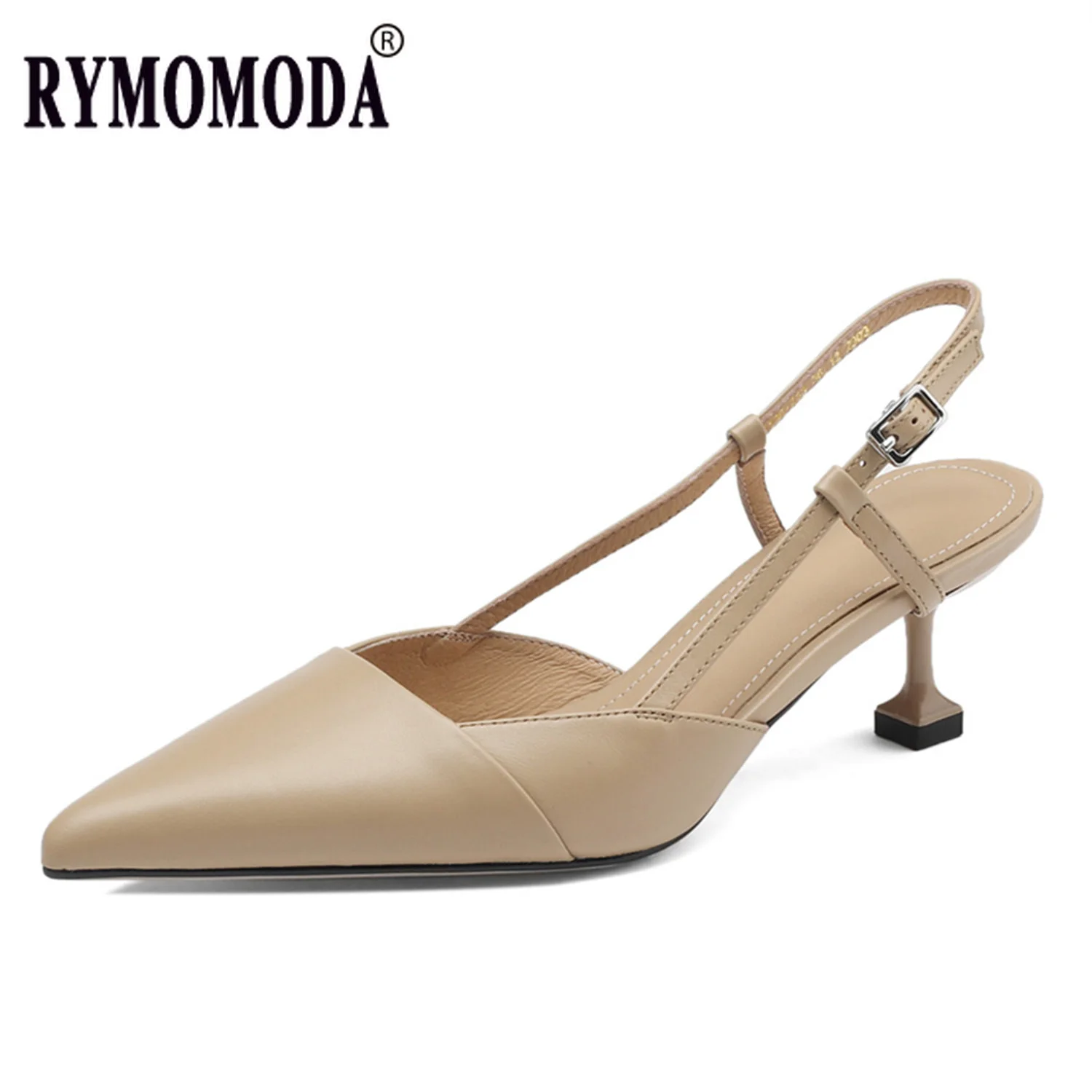 

Heel Sandals Women 2023 Luxury Cowhide Upper Sheepskin Insole Sheepskin Insole Pointed Toe Slingback Handmade Female Shoes