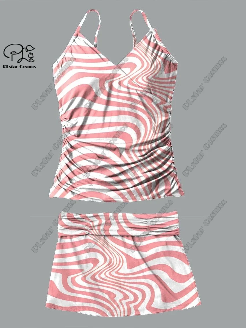 Женский летний небольшой купальник с V-образным вырезом и юбкой на бретелях