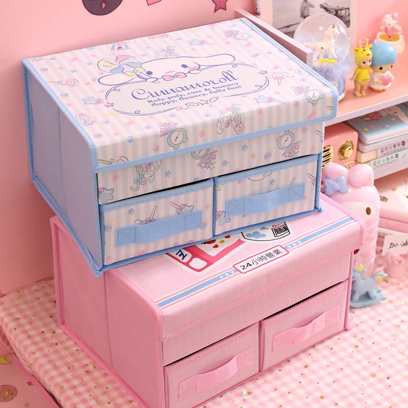 

Kawaii Hello Kitty Sanrio Girl Heart Drawer Fabric Storage Box Kuromi Cinnamoroll My Melody Anime Drawers Foldable Organizer Box