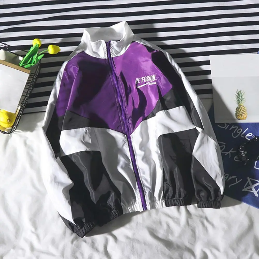

Стильная мужская спортивная куртка, Мужское пальто, цветные блочные буквы, эластичная флип-молния