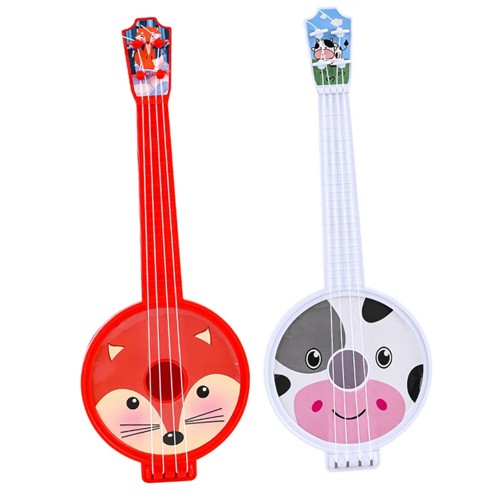 

2 Pcs Ukulele Beginners Girl Toddler Toys Kids Guitar Ukeleles Plastic Banjo Instrument Small Plastic Animals