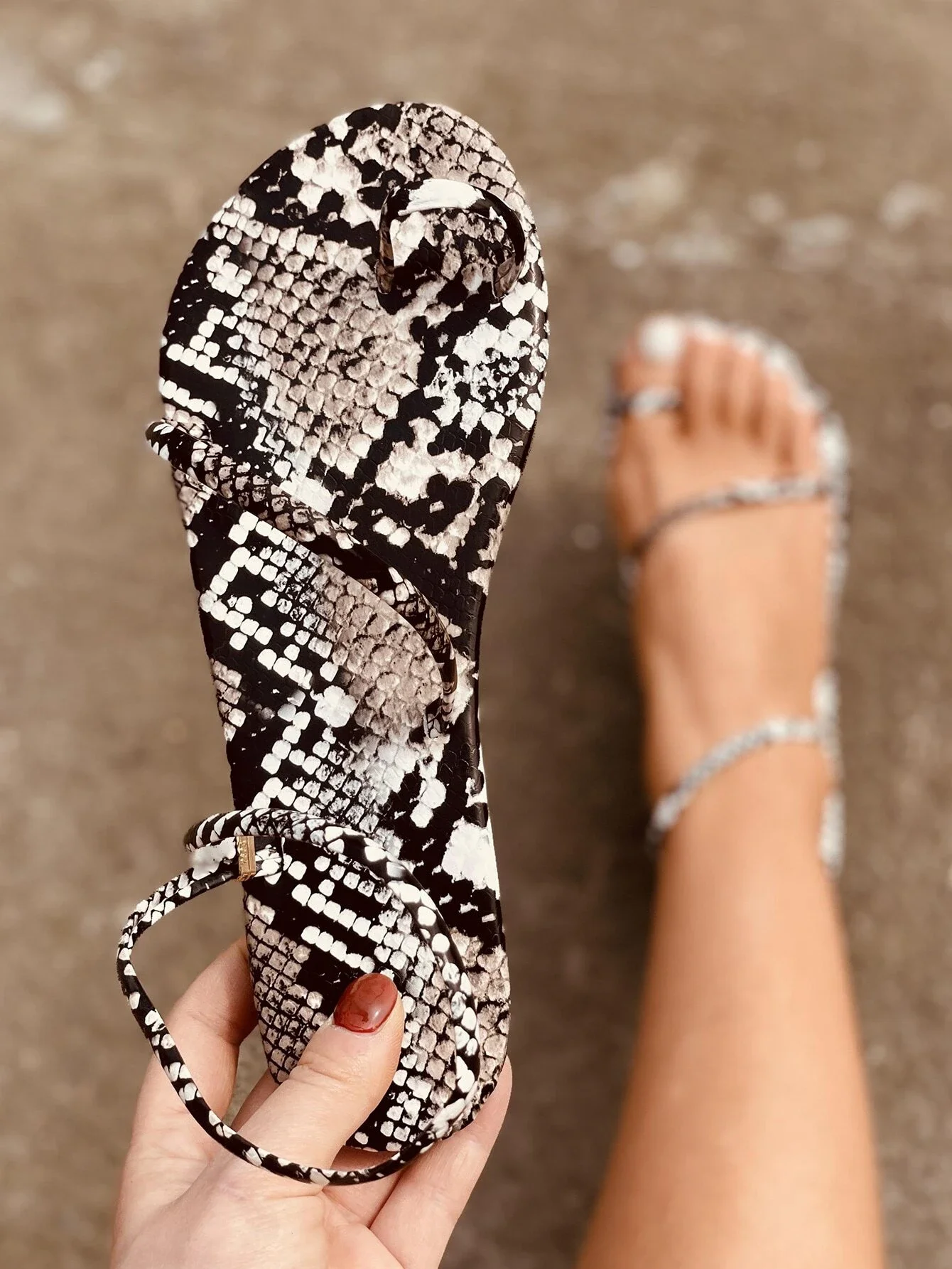 

Snakeskin Print Thong Sandals