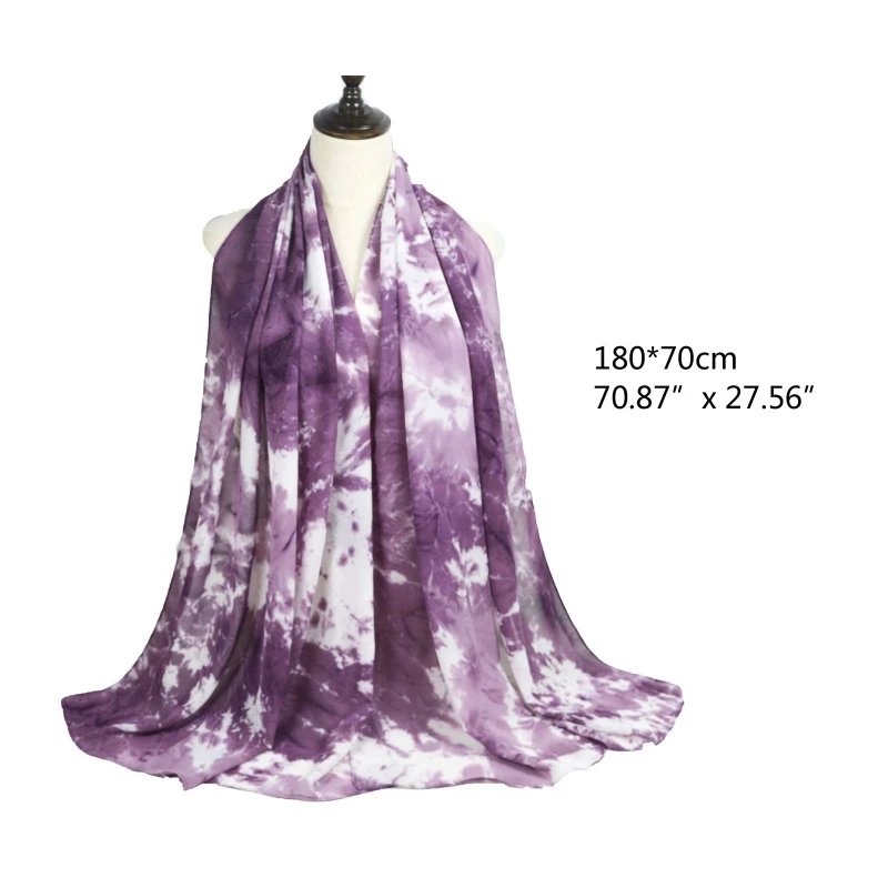 

H9ED Tie Dye Chiffon Scarf Tudung Marbling Tie-dye Printed Pearl Chiffon Long Scarf Hand-painted Gradient Long