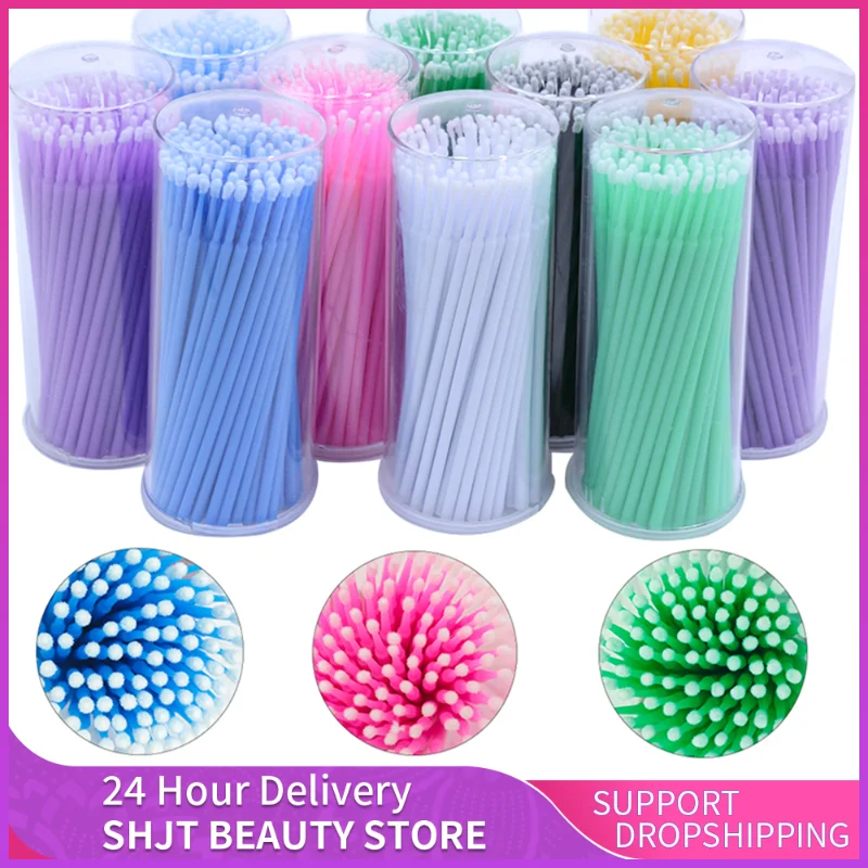 

100pcs/box Micro Brushes Cotton Swab Eyelash Extension Disposable Eye Lash Glue Cleaning Brushes Applicator Sticks Makeup Tools