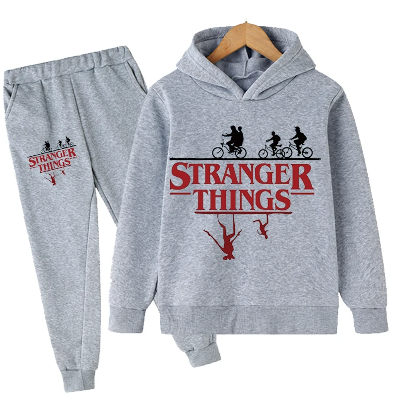 

4-14 Years Kids Clothes Boys Girls Stranger Things 4 Hellfire Club Hoodies Suits Tops Pants 2 Piece Sets Cartoon Casual Outfits
