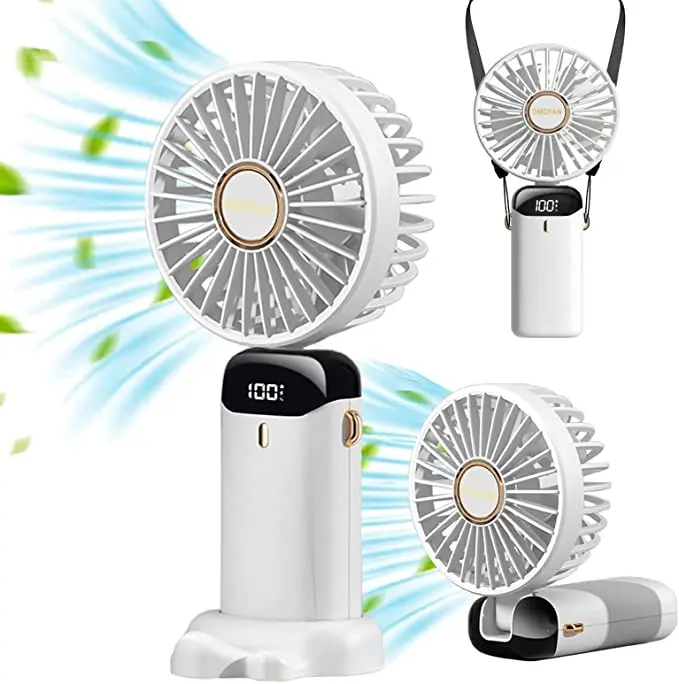 

2022 New Mini Portable HandHeld Fan Small Desk Fan 5 Speed Hanging Neck Fan Adjustable USB Rechargeable for Home Office Travel
