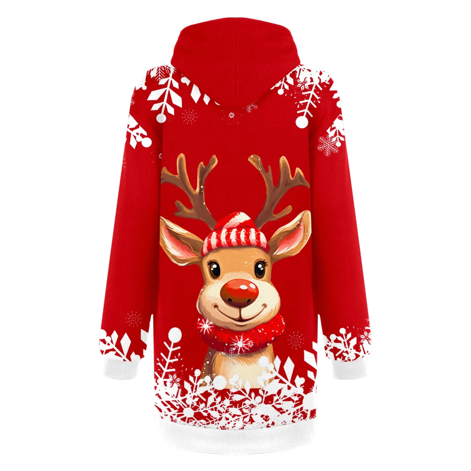 Новогодние толстовки с капюшоном длиной миди 2024 рождественский свободный