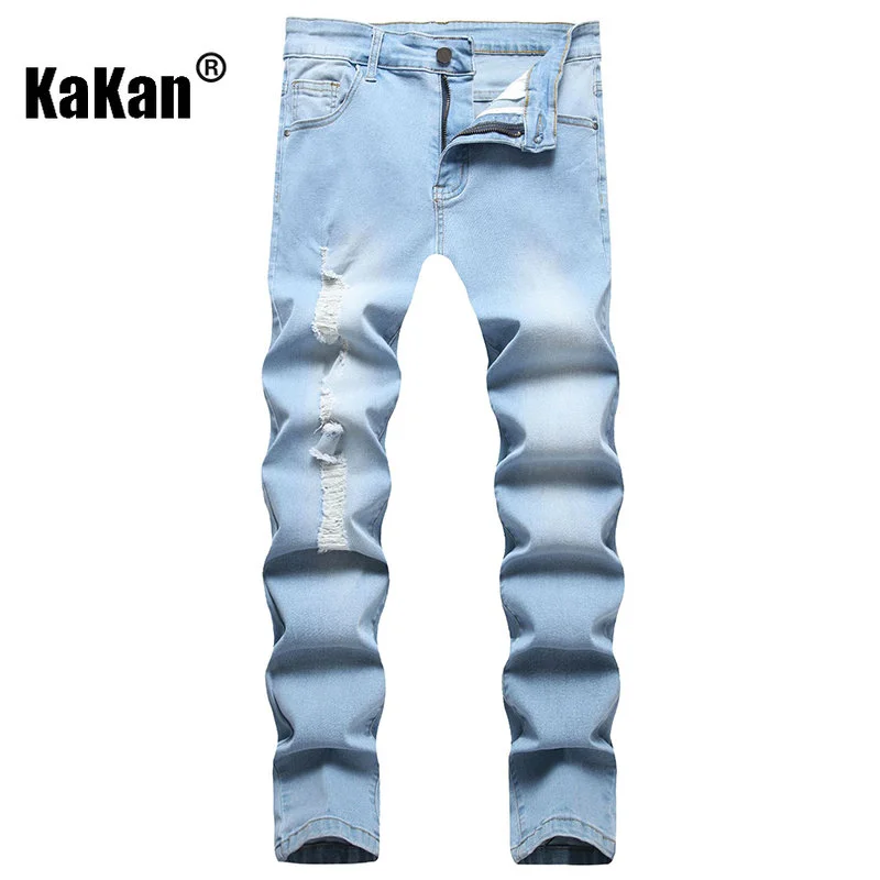 Kakan - European and American Personality Holes, Slim Fit, Elastic Men's Jeans, Summer New Blue Versatile Long Jeans K09-319
