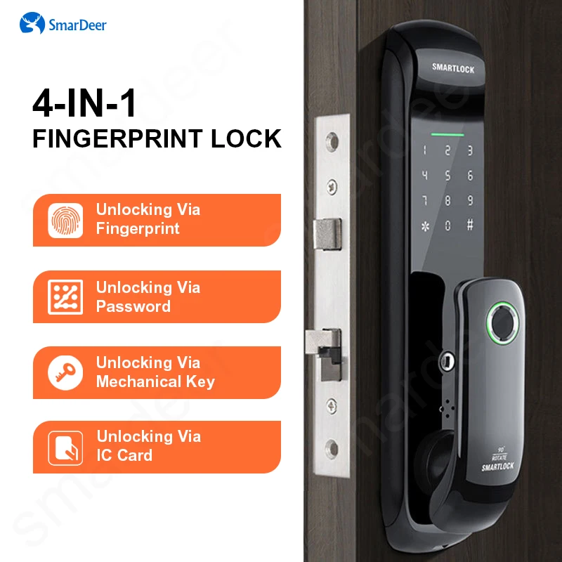 

SmarDeer Fingerprint Lock for keyless entry Fingerprint/password/card/key 4 unlocking methods automatic electronic lock