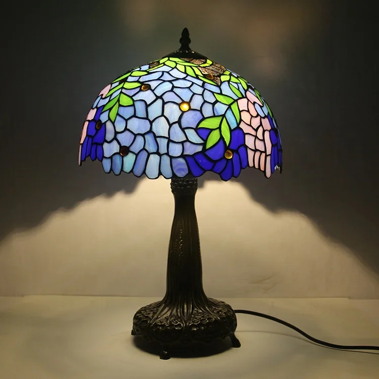 

LongHuiJing Tiffany Table Lamp E27 Bulbs Handmade Stained Glass Lampshade Desk Light With Zinc Alloy Base