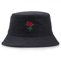 new rose flower embroidered fisherman hat womens summer outdoor sun protection panama bucket hat