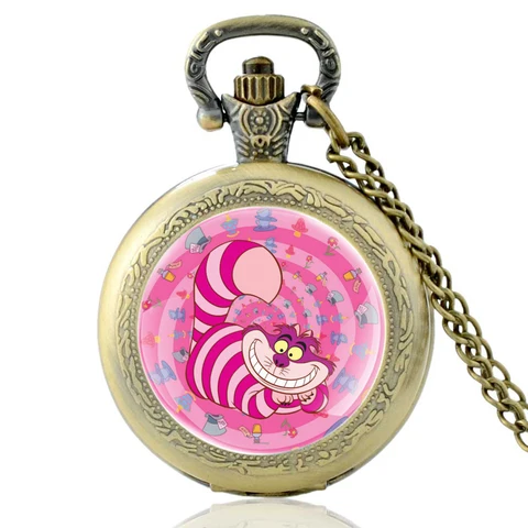 Классические дизайнерские кварцевые карманные часы с котом, винтажные бронзовые мужские и женские часы с ожерельем