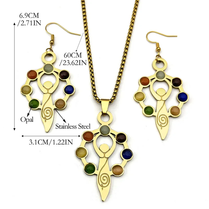 7-чакра камень йога ожерелье серьги комплект для женщин нержавеющая сталь