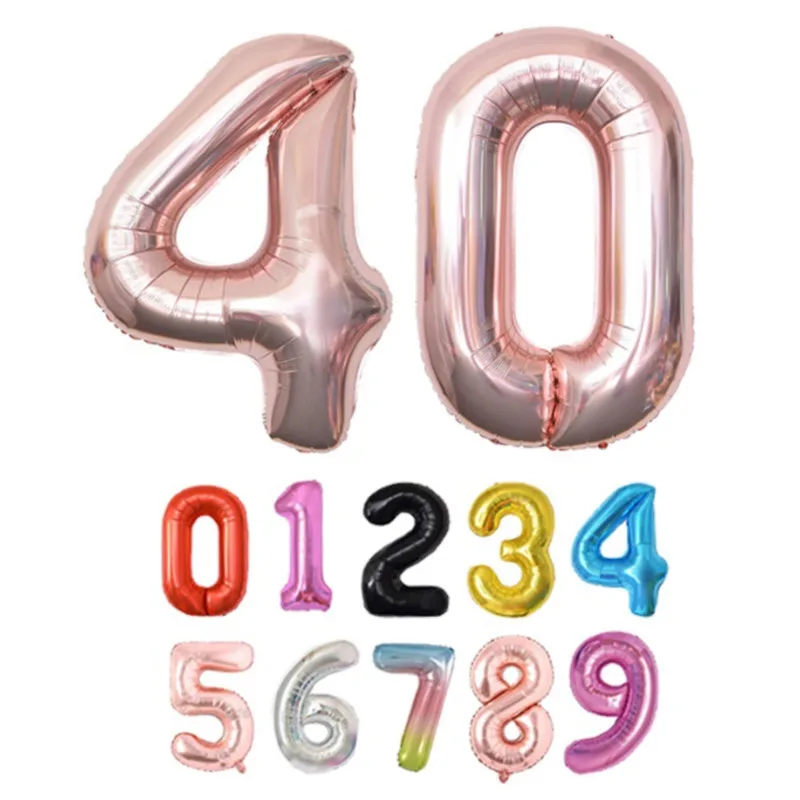 

40 Inch 0-9 Large Number Aluminum Film Balloons Kids Birthday Party Wedding Decoration Gold Silver Black Blue Red Balloons