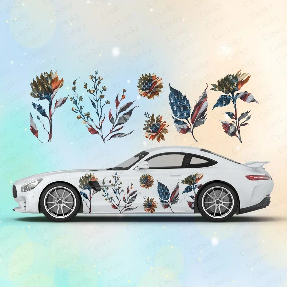 Подсолнух с американским флагом большие автомобильные наклейки и на кузов