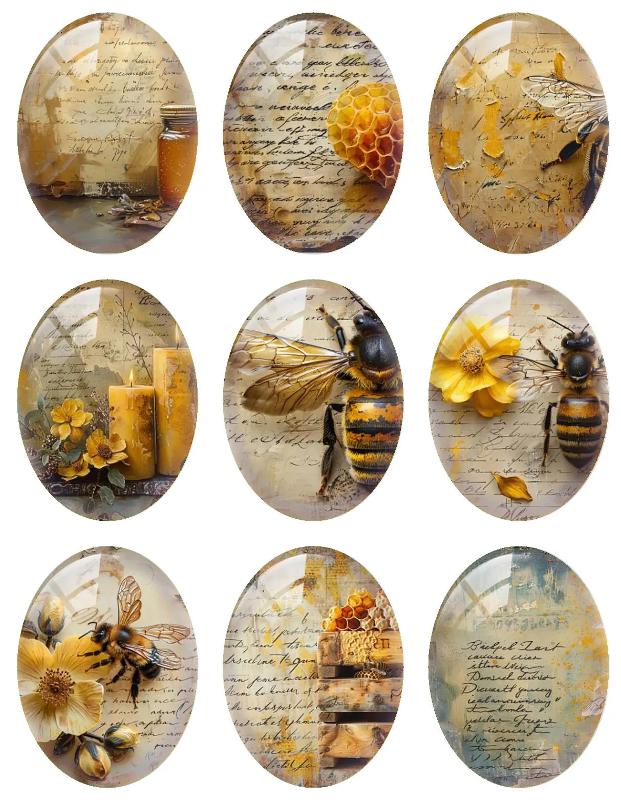 10 шт./лот сотовая пчела желтый цветок овальный фото стеклянный кабошон с плоской