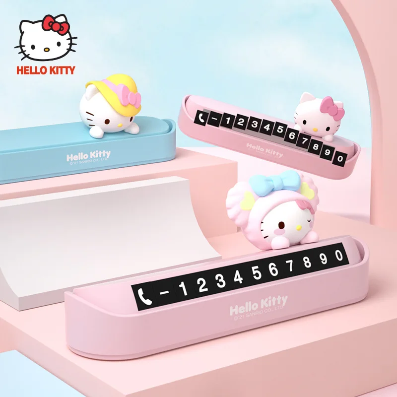 

Kawaii Sanrio Hello Kitty Car Temporary Parking Number Plate Cartoon Cute Car Mounted Moving Parking Number Plate Women Gift