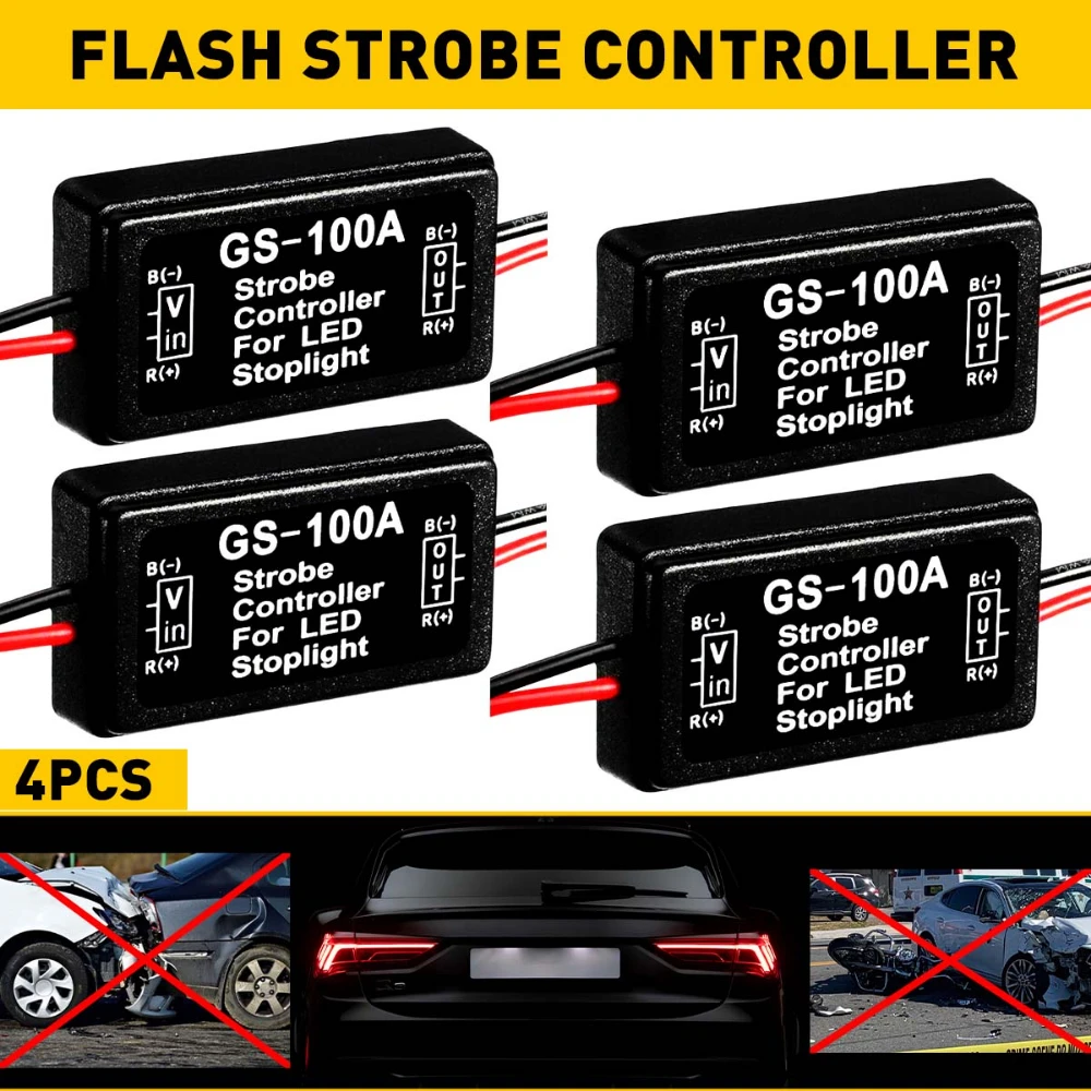 

4X 12V GS-100A Flash Strobe Controller LED Brake Tail Light Bulb Flasher Module For Car Brake Stop Lamp Flash Strobe Controller