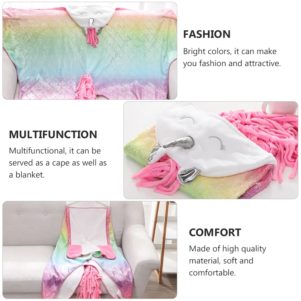 Шаль с единорогом удобная накидка детская праздничная фланелевая теплая