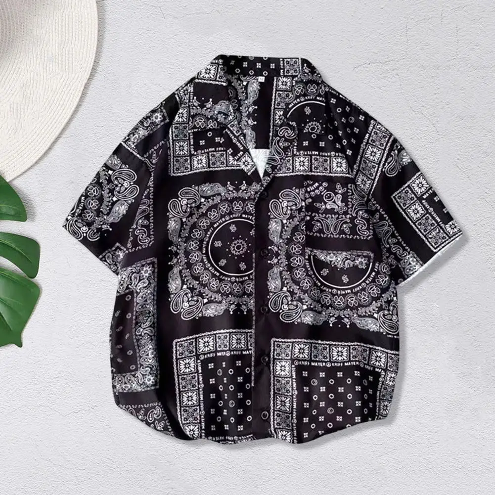 

Men Shirt Nut Floral Printed Hawaiian Shirt Lapel Short Sleeve Buttons Closure Summer Shirt Anti-pilling Quick Drying Casual top