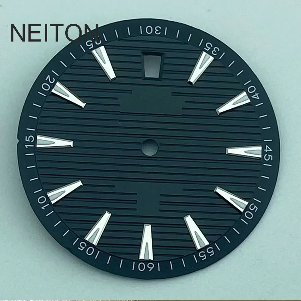 Фото NEITON 33,5 мм, синий, черный, белый циферблат для часов, зеленый, светящийся, подходит для NH35, NH36, циферблат для часов с механизмом, 6-часовой календарь, детали для часов №3