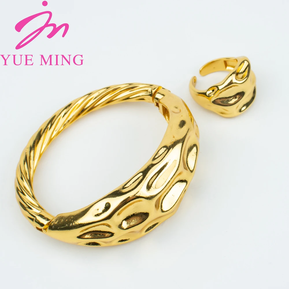 

2pcs Bracelet Ring Set For Women Men Dubai Gold Silver Plated Jewelry Set Luxury Party Wedding Anniversary Daily Wear Bangle