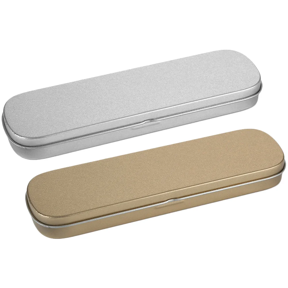 

2 Pcs Metal Case Cases Holder Hard Small Thin Makeup Brush Storage Pouch Flat